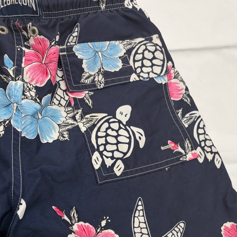 Vilebrequin Men's Starfish and Turtle Shorts - Navy with Pink and Blue - Picture 2 of 6